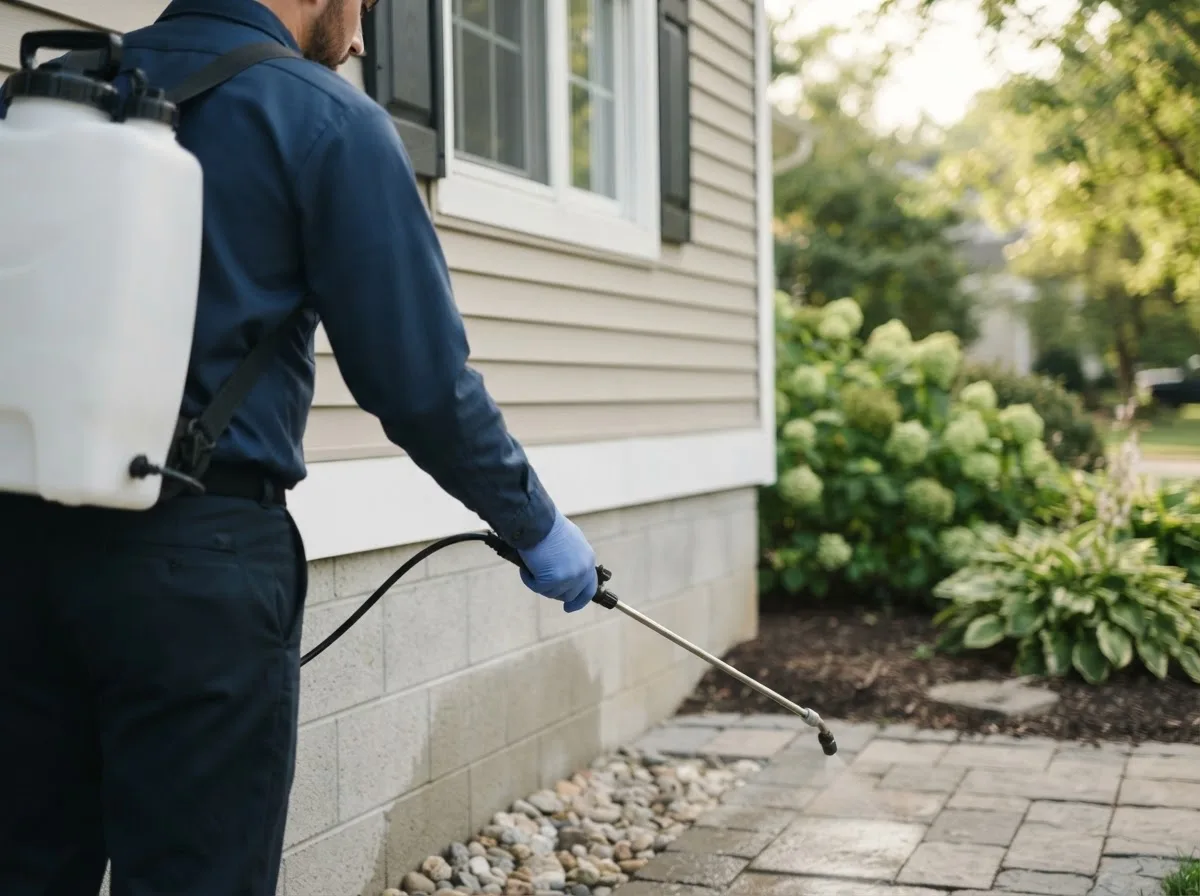 Pest control technician inspecting a home in Lenapah, OK